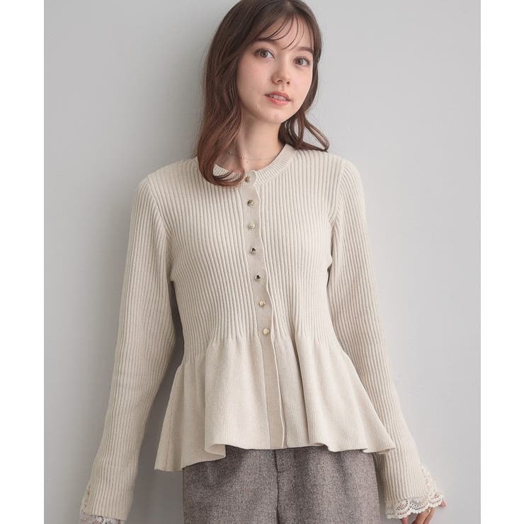 【袖口レース・着映え】短毛モールペプラム カーデ | Couture brooch | 詳細画像7 