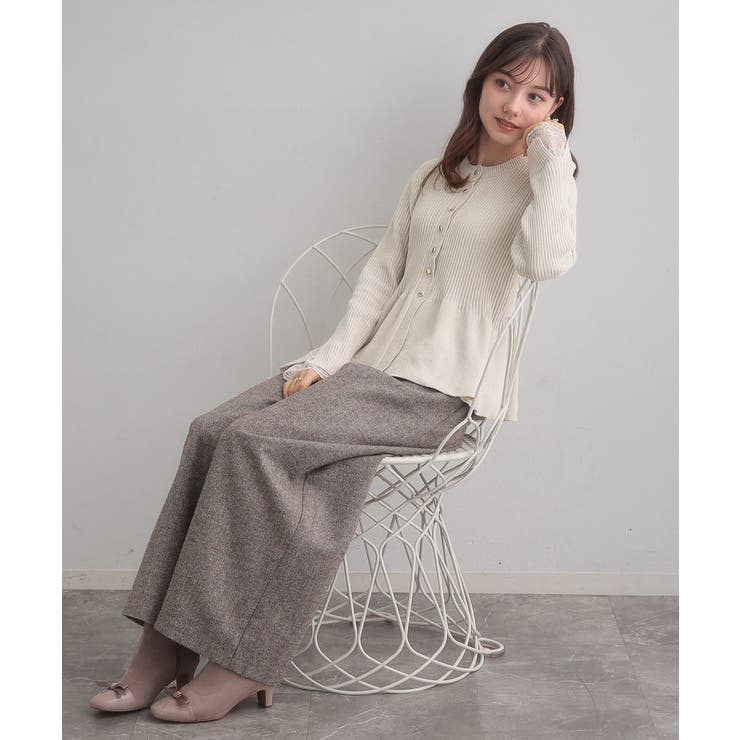 【袖口レース・着映え】短毛モールペプラム カーデ | Couture brooch | 詳細画像1 