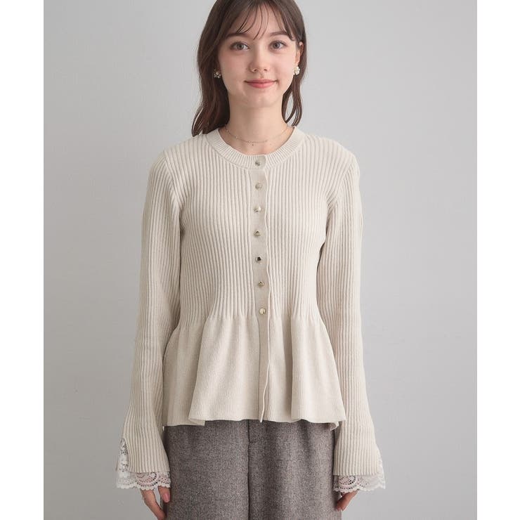 【袖口レース・着映え】短毛モールペプラム カーデ | Couture brooch | 詳細画像53 