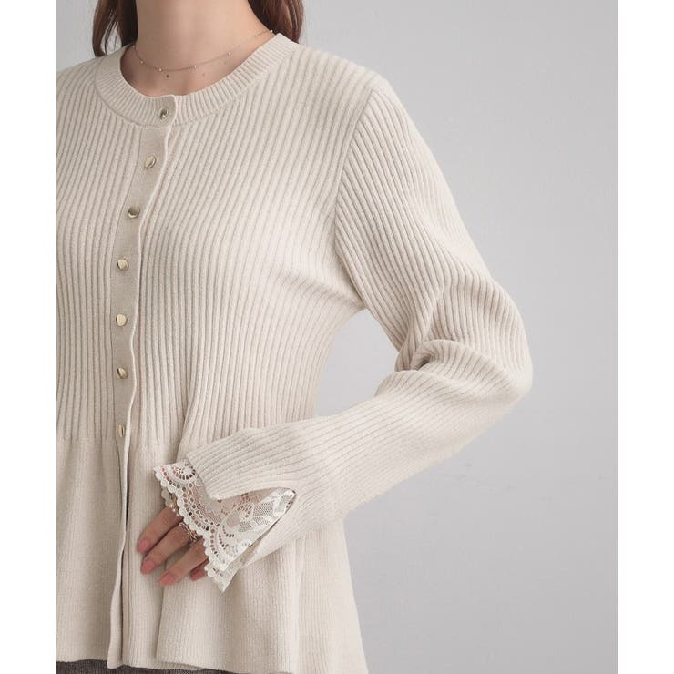 【袖口レース・着映え】短毛モールペプラム カーデ | Couture brooch | 詳細画像57 