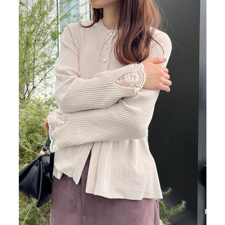 【袖口レース・着映え】短毛モールペプラム カーデ | Couture brooch | 詳細画像15 