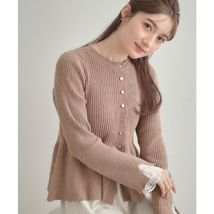 ピンク(072) | 【袖口レース・着映え】短毛モールペプラム カーデ | Couture brooch