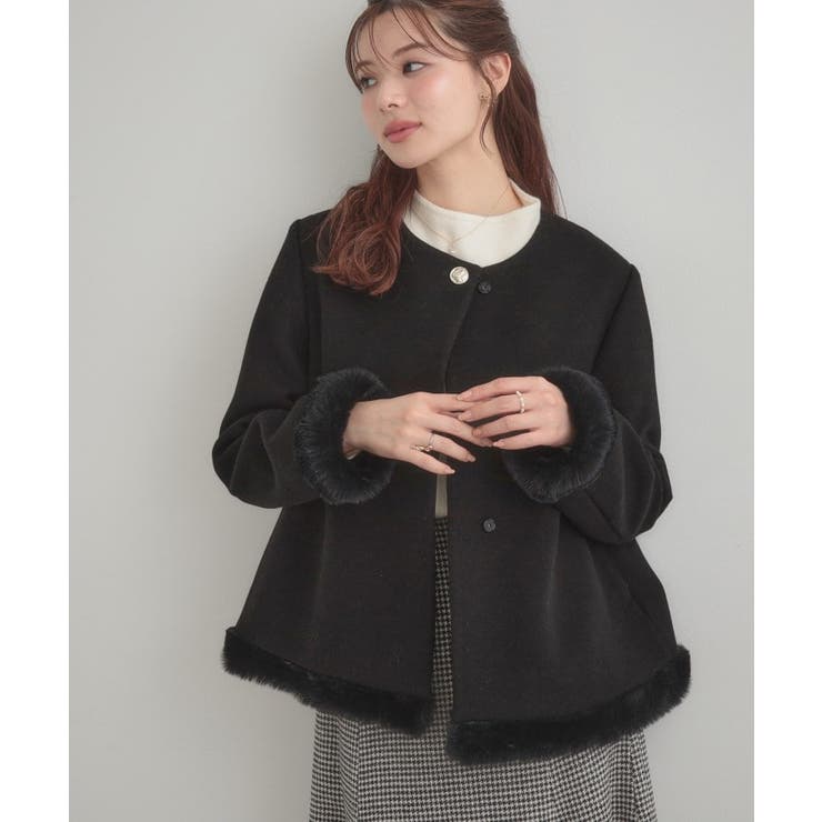 【大人レディ・フェイクファー取り外し可能】ケープ風ショートコート | Couture brooch | 詳細画像22 