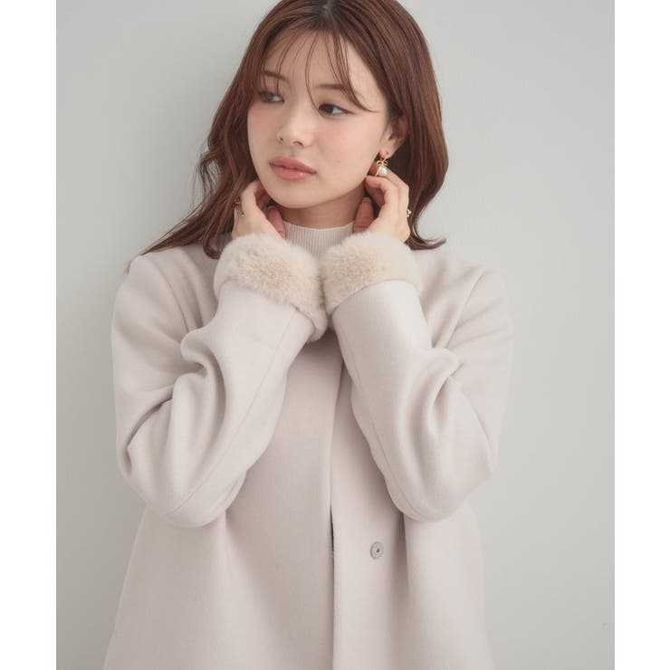 【大人レディ・フェイクファー取り外し可能】ケープ風ショートコート | Couture brooch | 詳細画像4 