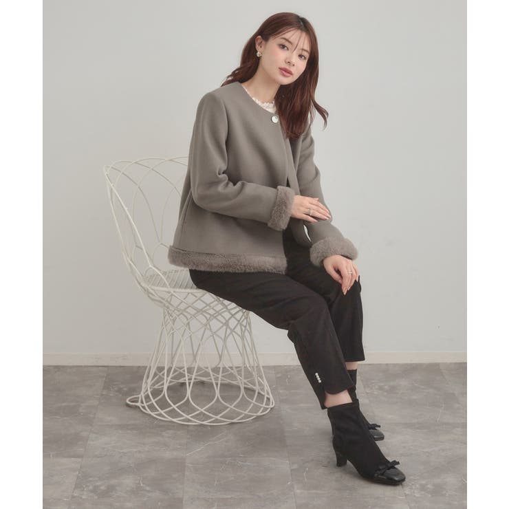 【大人レディ・フェイクファー取り外し可能】ケープ風ショートコート | Couture brooch | 詳細画像34 