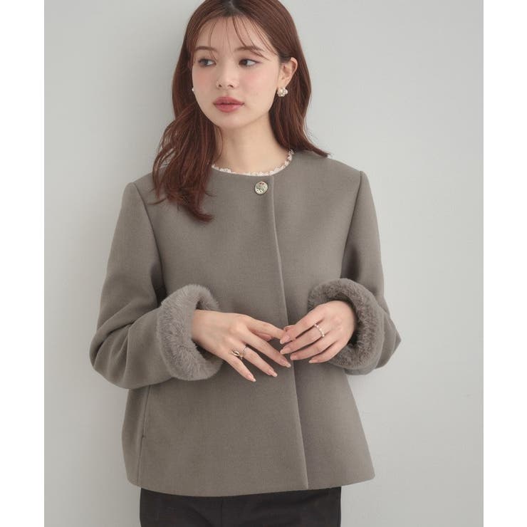 【大人レディ・フェイクファー取り外し可能】ケープ風ショートコート | Couture brooch | 詳細画像40 