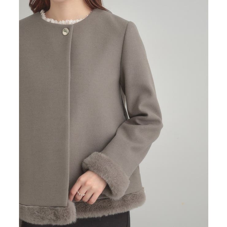 【大人レディ・フェイクファー取り外し可能】ケープ風ショートコート | Couture brooch | 詳細画像54 