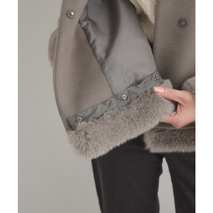 【大人レディ・フェイクファー取り外し可能】ケープ風ショートコート | Couture brooch | 詳細画像59 