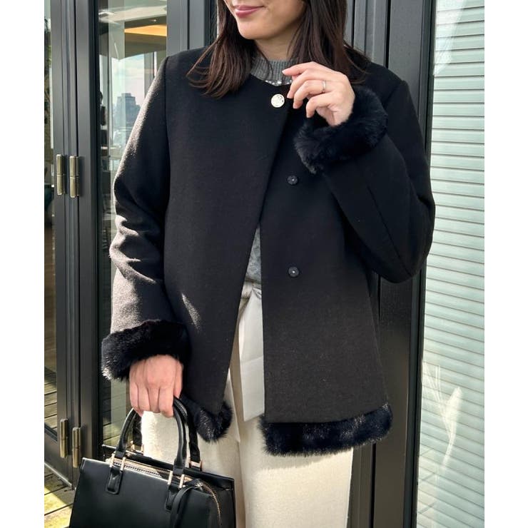 【大人レディ・フェイクファー取り外し可能】ケープ風ショートコート | Couture brooch | 詳細画像33 