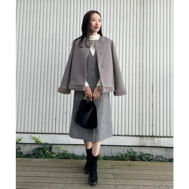 【大人レディ・フェイクファー取り外し可能】ケープ風ショートコート | Couture brooch | 詳細画像42 