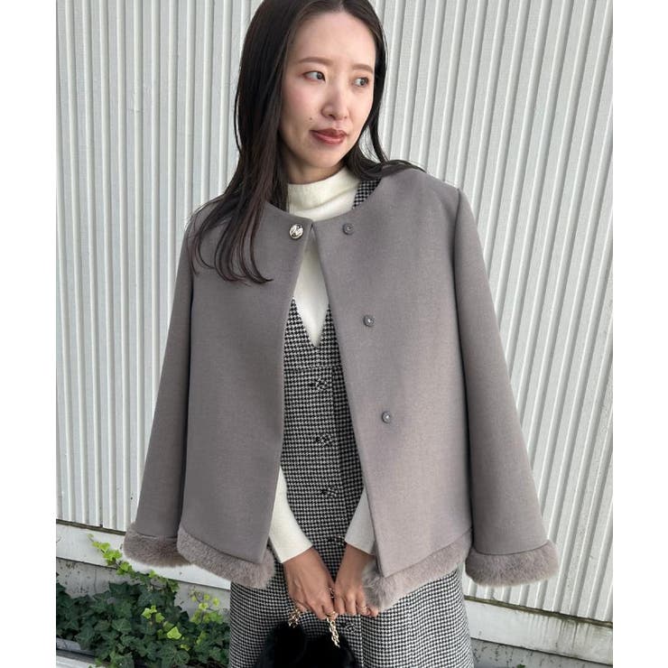 【大人レディ・フェイクファー取り外し可能】ケープ風ショートコート | Couture brooch | 詳細画像45 