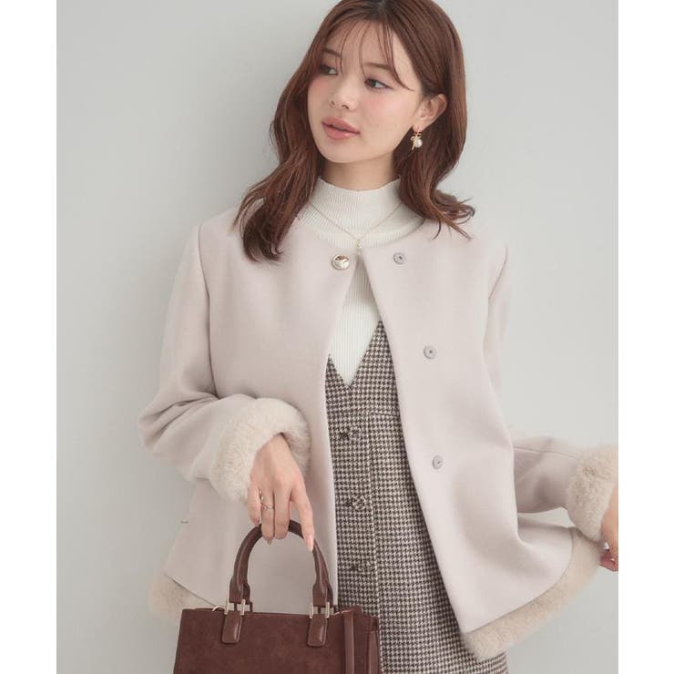 【大人レディ・フェイクファー取り外し可能】ケープ風ショートコート | Couture brooch | 詳細画像5 