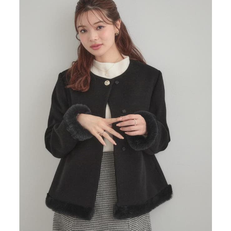 【大人レディ・フェイクファー取り外し可能】ケープ風ショートコート | Couture brooch | 詳細画像23 