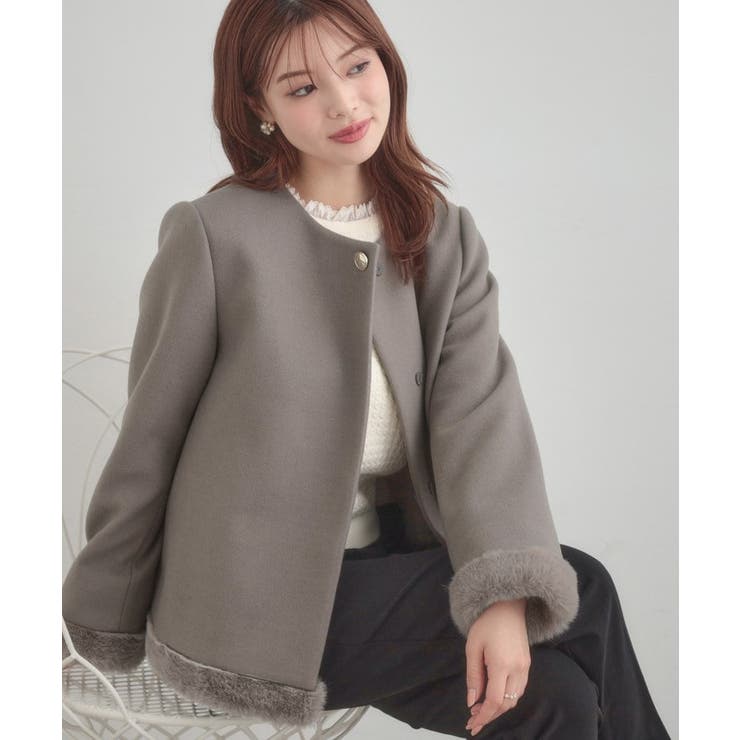 トープ(054) | 【大人レディ・フェイクファー取り外し可能】ケープ風ショートコート | Couture brooch