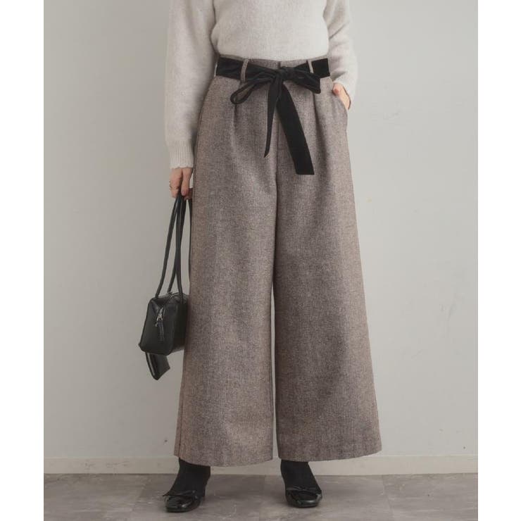 ブラウン(044) | 【上品華やか・通勤】ラメツイード ワイドパンツ | Couture brooch