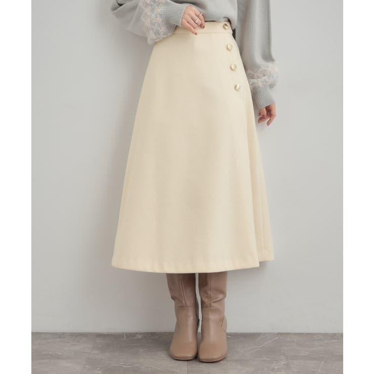 【通勤/金ボタン】フェイクウール ポンチスカート | Couture brooch | 詳細画像4 