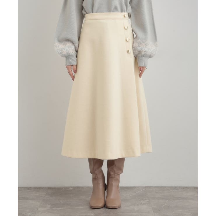 【通勤/金ボタン】フェイクウール ポンチスカート | Couture brooch | 詳細画像37 