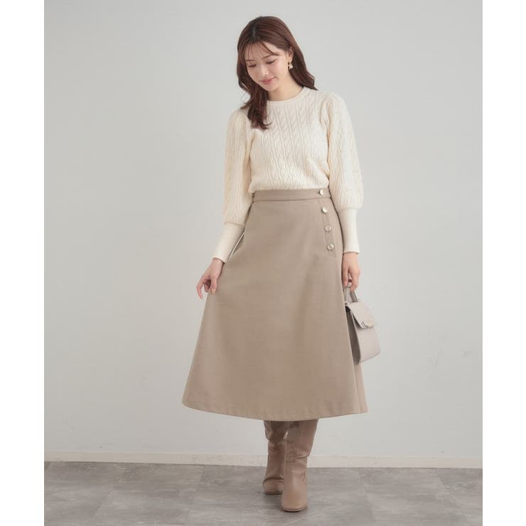 【通勤/金ボタン】フェイクウール ポンチスカート | Couture brooch | 詳細画像14 