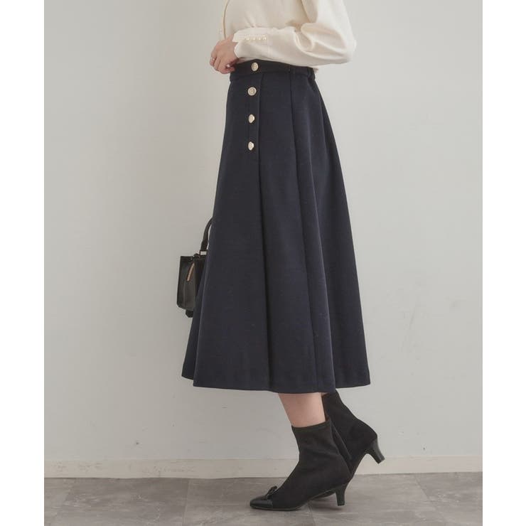 【通勤/金ボタン】フェイクウール ポンチスカート | Couture brooch | 詳細画像28 
