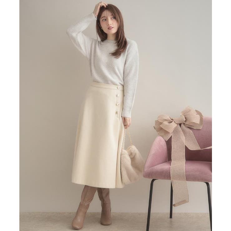 【通勤/金ボタン】フェイクウール ポンチスカート | Couture brooch | 詳細画像7 