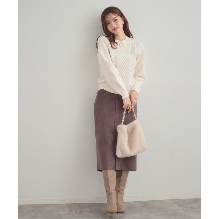 【きれいめ】パール調デザイン アラン柄ニット | Couture brooch | 詳細画像1 