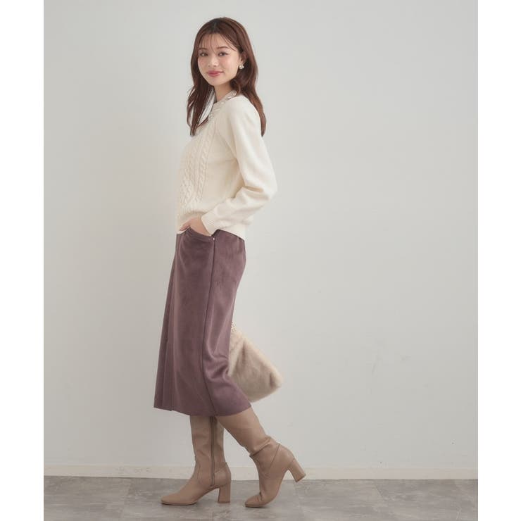 【きれいめ】パール調デザイン アラン柄ニット | Couture brooch | 詳細画像2 