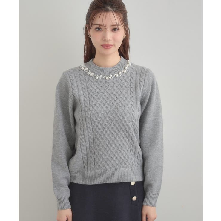 【きれいめ】パール調デザイン アラン柄ニット | Couture brooch | 詳細画像40 