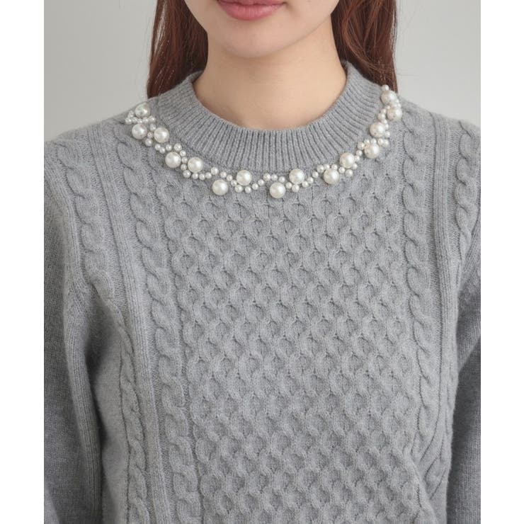【きれいめ】パール調デザイン アラン柄ニット | Couture brooch | 詳細画像43 