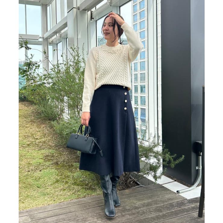 【きれいめ】パール調デザイン アラン柄ニット | Couture brooch | 詳細画像11 