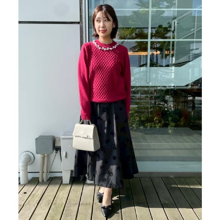 【きれいめ】パール調デザイン アラン柄ニット | Couture brooch | 詳細画像33 