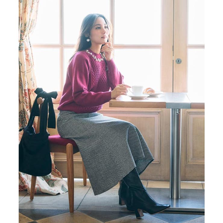 【きれいめ】パール調デザイン アラン柄ニット | Couture brooch | 詳細画像32 