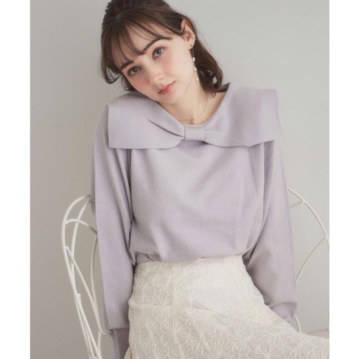 ライトグレー(011) | 【着映え】リボンカラー デザインニット | Couture brooch