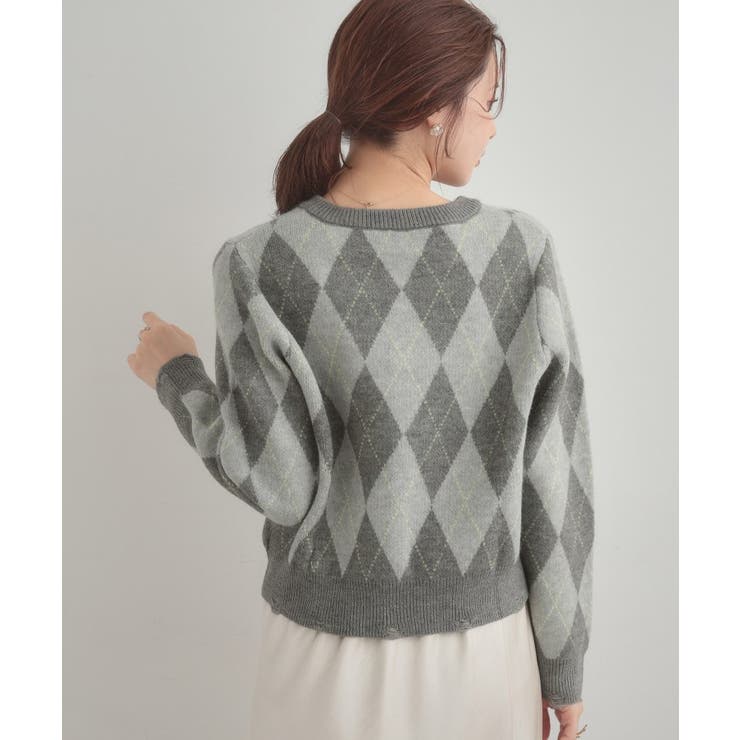 アーガイルニットカーディガン | Couture brooch | 詳細画像3 