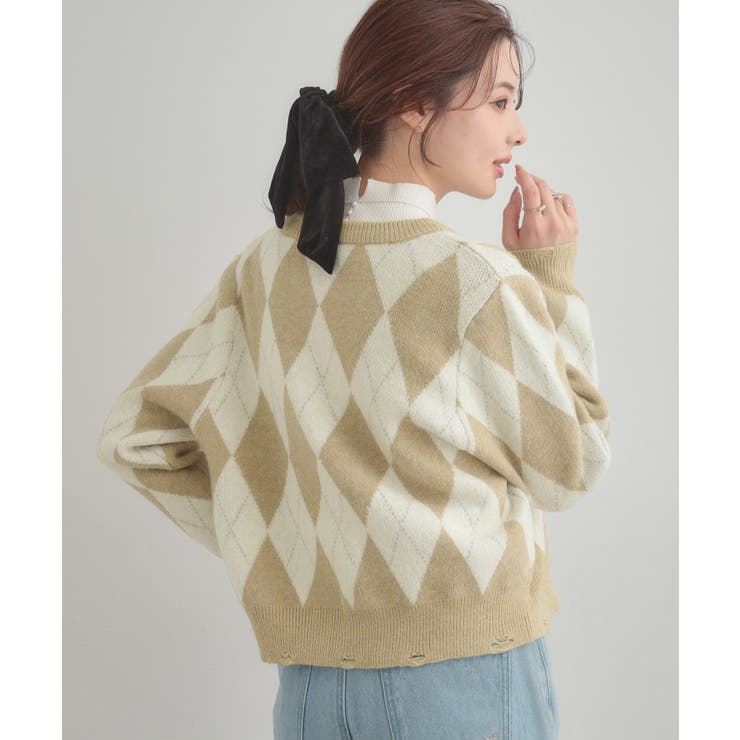 アーガイルニットカーディガン | Couture brooch | 詳細画像10 