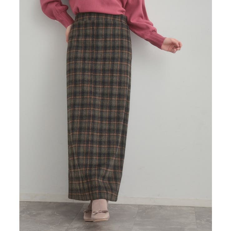 チャコールグレー(214) | シャギーチェックIラインスカート | Couture brooch