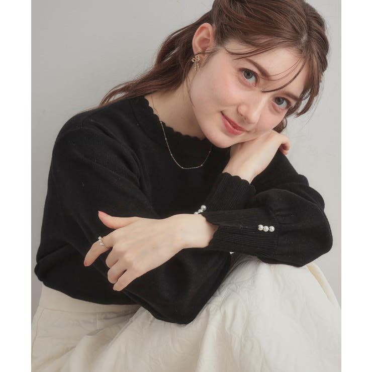 ブラック(019) | 【洗える/スカラデザイン】パフスリーブ ニット | Couture brooch