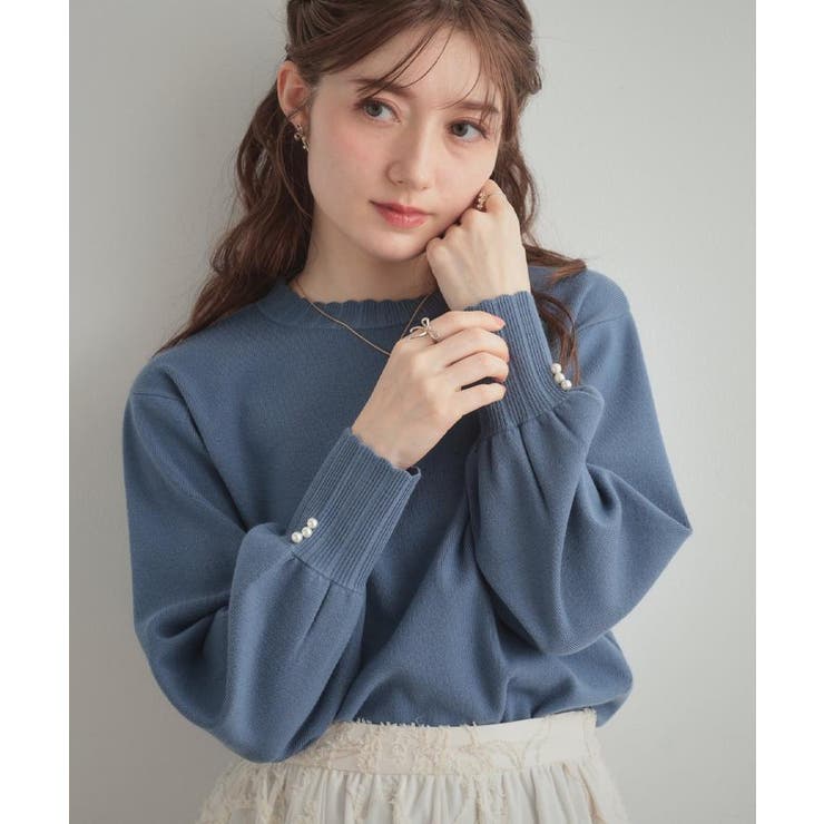 ブルー(093) | 【洗える/スカラデザイン】パフスリーブ ニット | Couture brooch