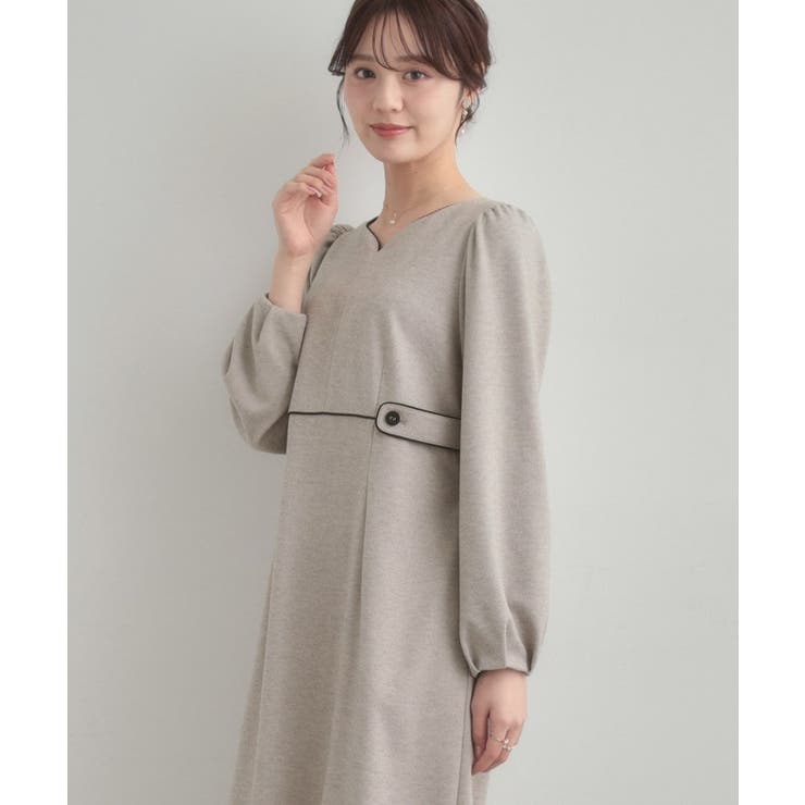 【通勤・起毛ポンチ】配色Aラインワンピース | Couture brooch | 詳細画像7 
