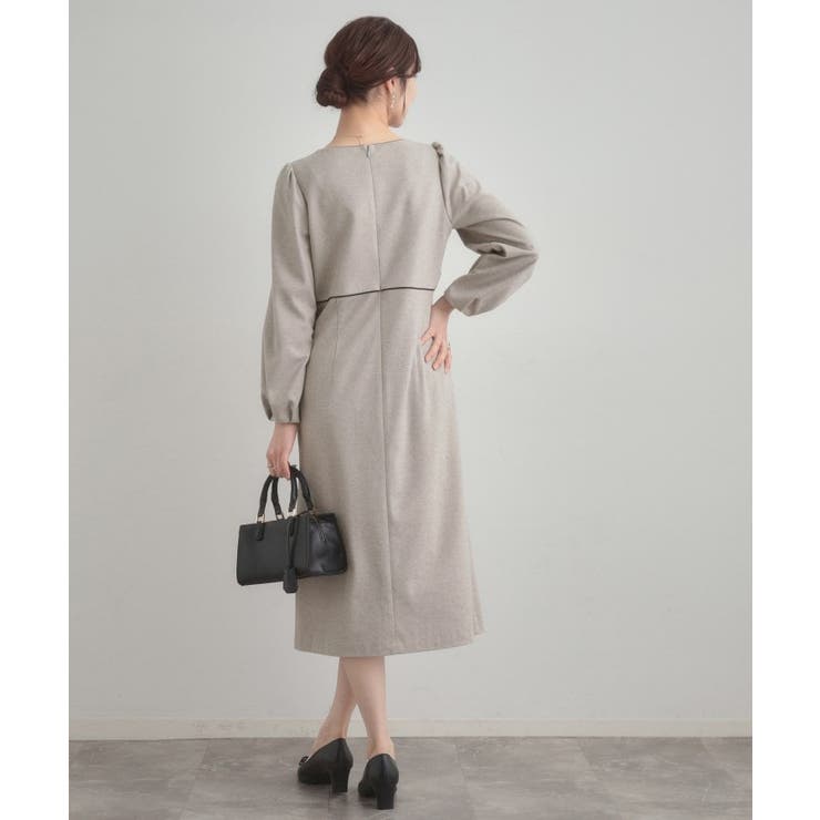【通勤・起毛ポンチ】配色Aラインワンピース | Couture brooch | 詳細画像2 