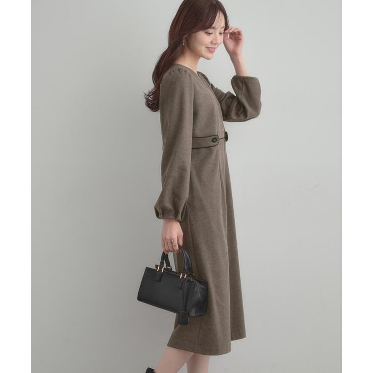 【通勤・起毛ポンチ】配色Aラインワンピース | Couture brooch | 詳細画像23 