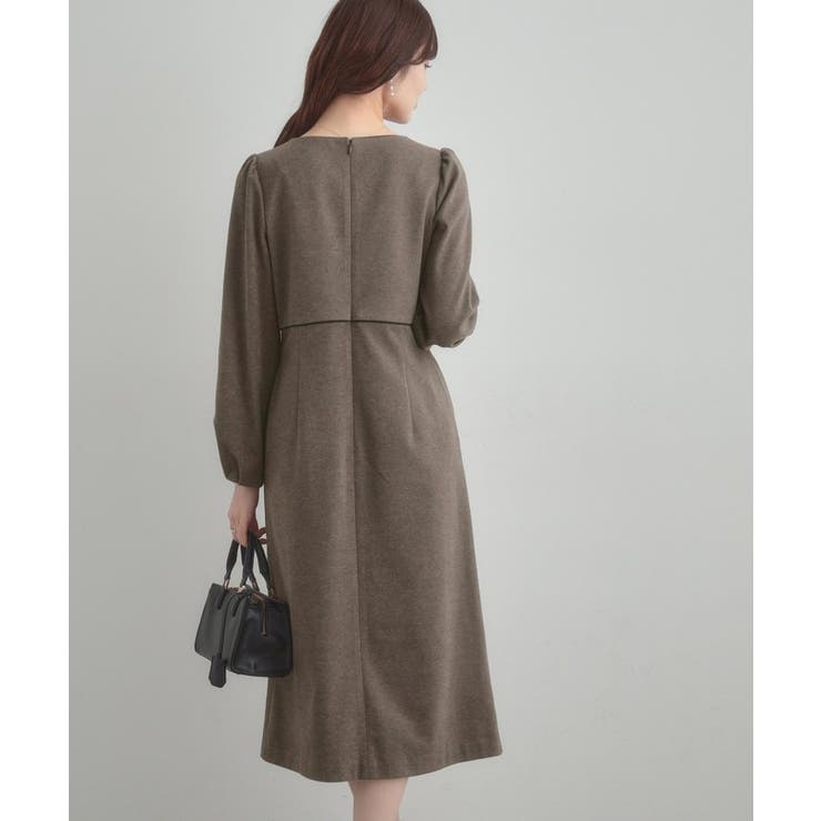 【通勤・起毛ポンチ】配色Aラインワンピース | Couture brooch | 詳細画像24 