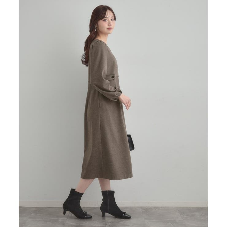 【通勤・起毛ポンチ】配色Aラインワンピース | Couture brooch | 詳細画像21 