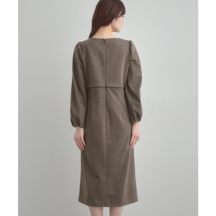 【通勤・起毛ポンチ】配色Aラインワンピース | Couture brooch | 詳細画像34 