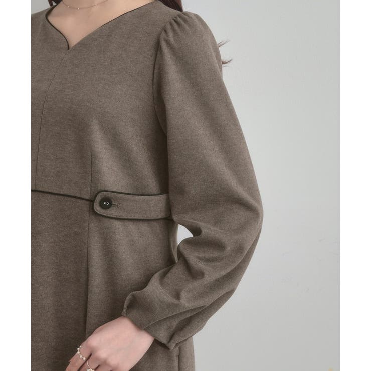 【通勤・起毛ポンチ】配色Aラインワンピース | Couture brooch | 詳細画像37 