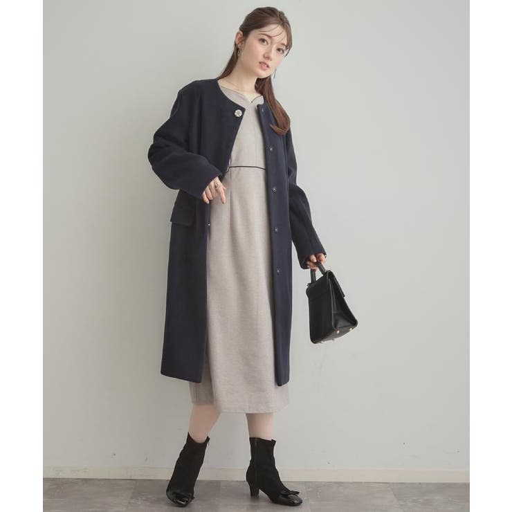 【通勤・起毛ポンチ】配色Aラインワンピース | Couture brooch | 詳細画像8 