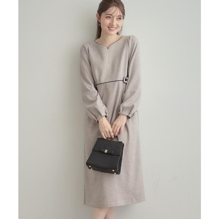 【通勤・起毛ポンチ】配色Aラインワンピース | Couture brooch | 詳細画像11 
