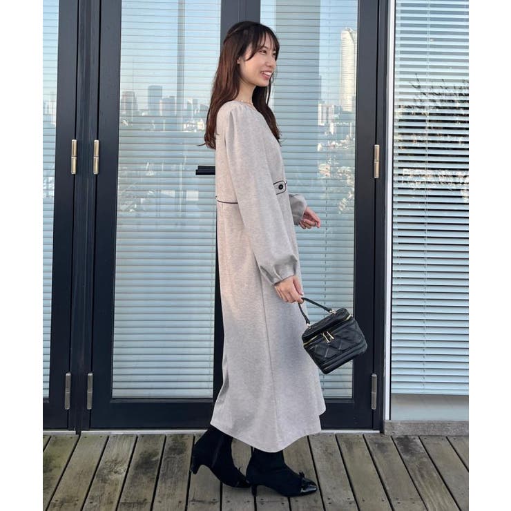 【通勤・起毛ポンチ】配色Aラインワンピース | Couture brooch | 詳細画像17 