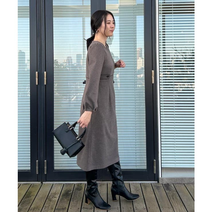 【通勤・起毛ポンチ】配色Aラインワンピース | Couture brooch | 詳細画像27 