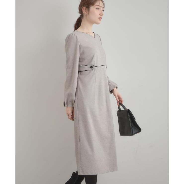 【通勤・起毛ポンチ】配色Aラインワンピース | Couture brooch | 詳細画像14 