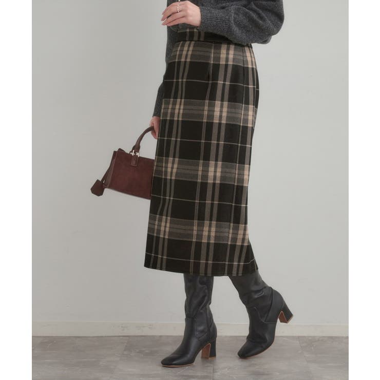 チャコールグレー(214) | 【洗える/微起毛】Iライン チェックスカート | Couture brooch